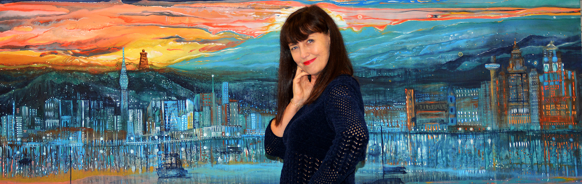 Sharron Tancred with her New York artwork