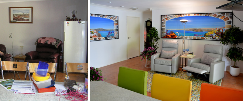 before and after of interior designer and artist collaboration