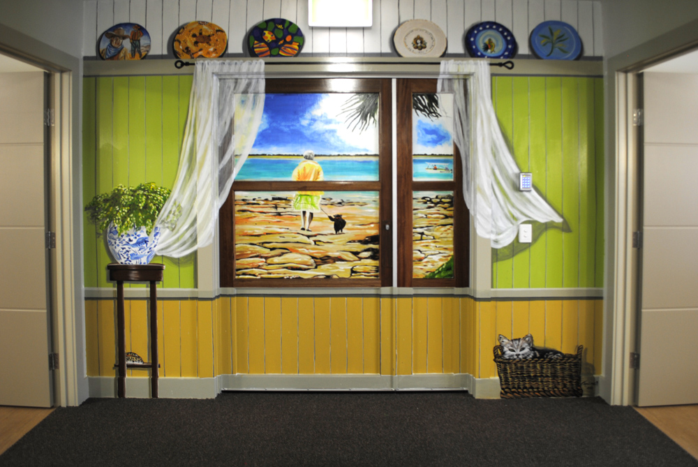 mural for dementis in luminous colours with beach view